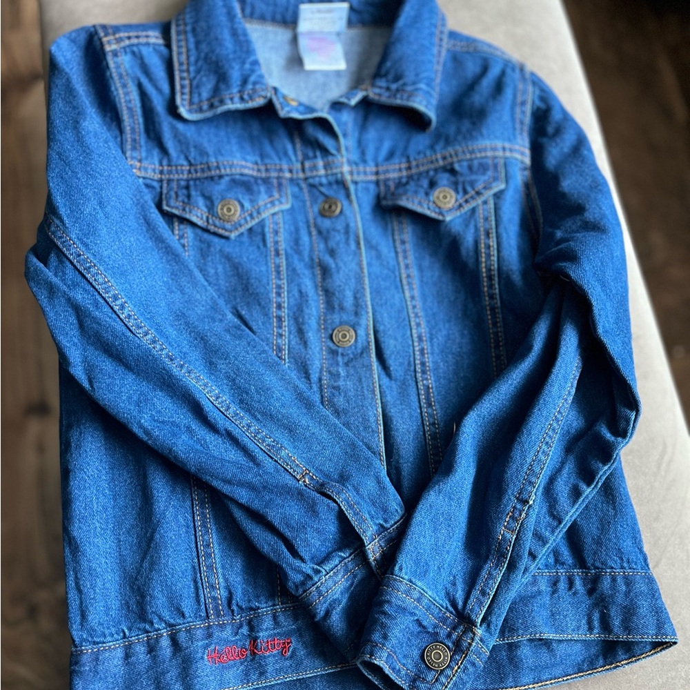 Hello Kitty Blue Jean Jacket with Rhinestone Red Kitty Bow Size 8-10 Sanrio
